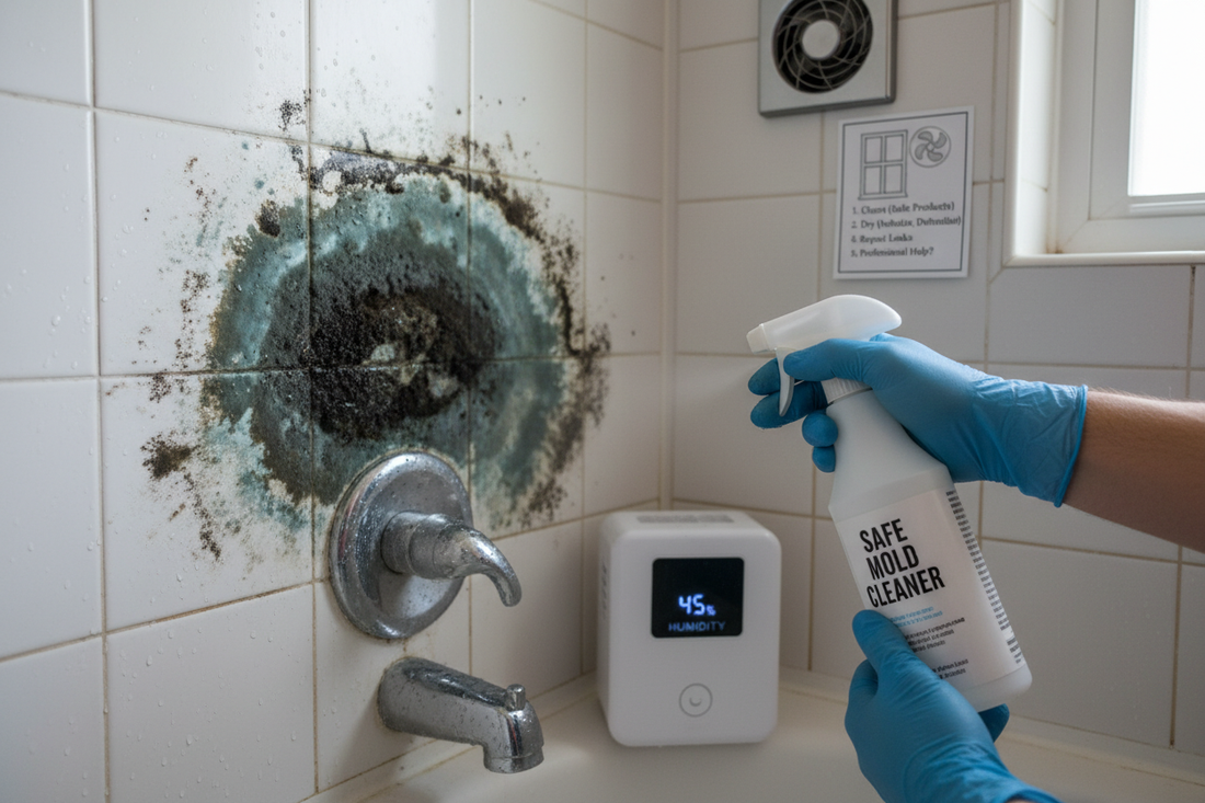 Problem photo – Mold in bathroom (safe cleaning, ventilation fixes, preventing return, when to get help)